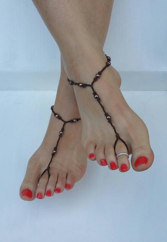 Boho rich wine pearl barefoot sandals by NewCreationsbyStacey
