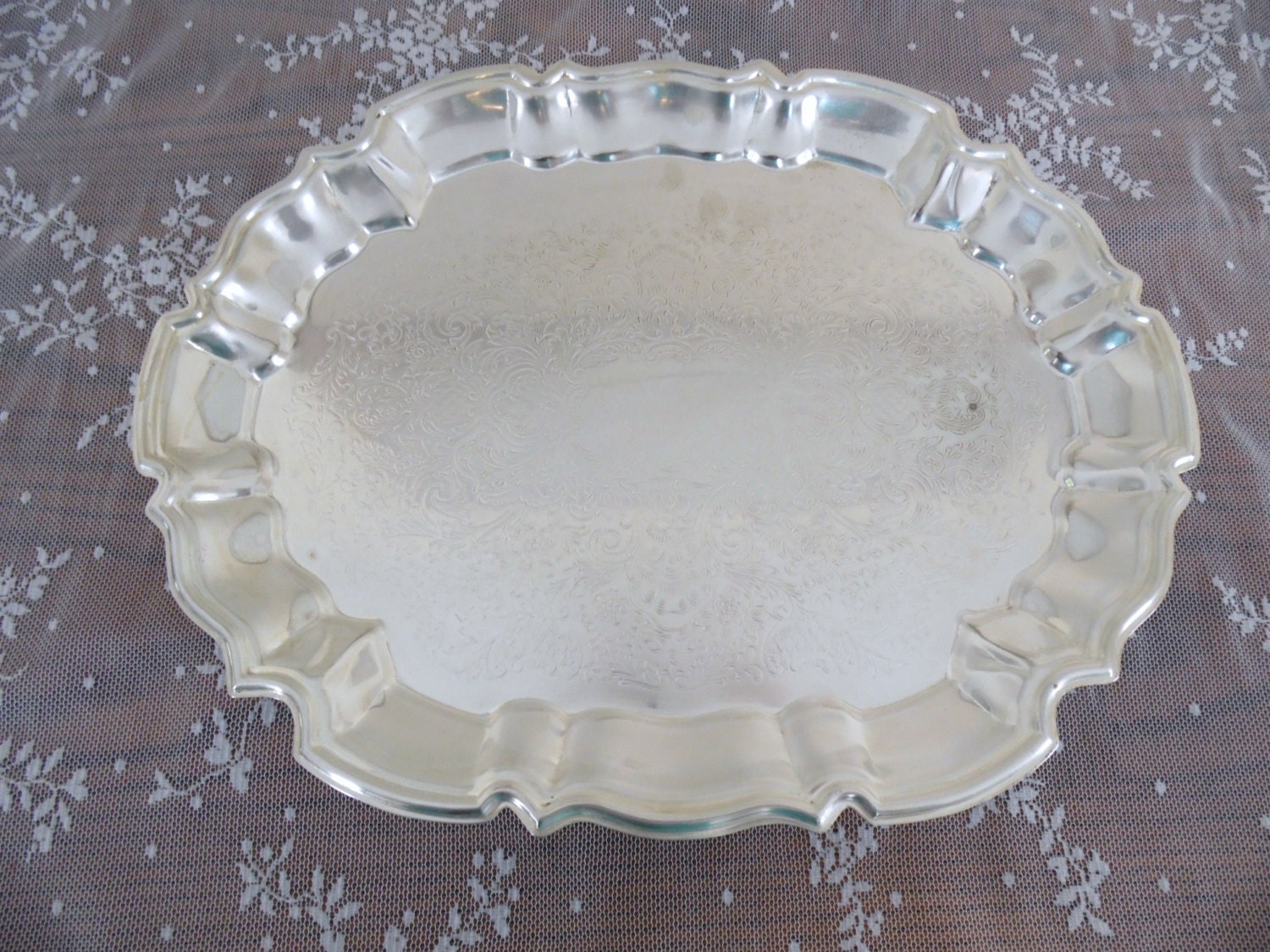 Silver Leonard EP Silver Tray Mid Century Ornate Design Home