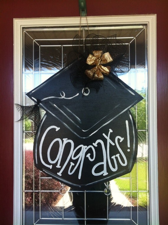 Graduation Cap Hat Wooden Door Hanger by PinkWhimsyCollection