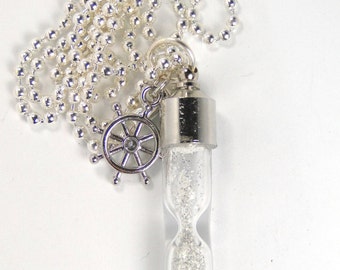 Hourglass Vial Necklace sterling white and silver hourglass necklace real hourglass time necklace gifts for her jewelry under 50