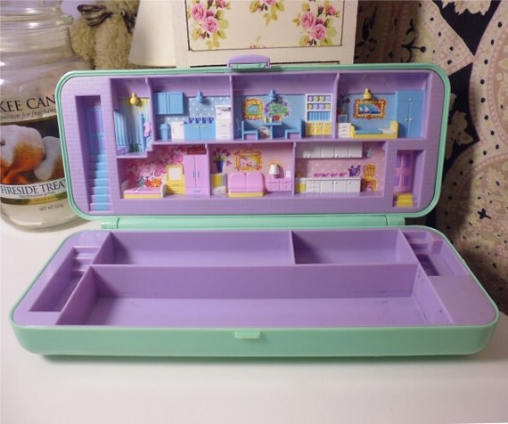 Vintage Polly Pocket Pencil Case 1990 3 DOLLS by LotsesofFoxes