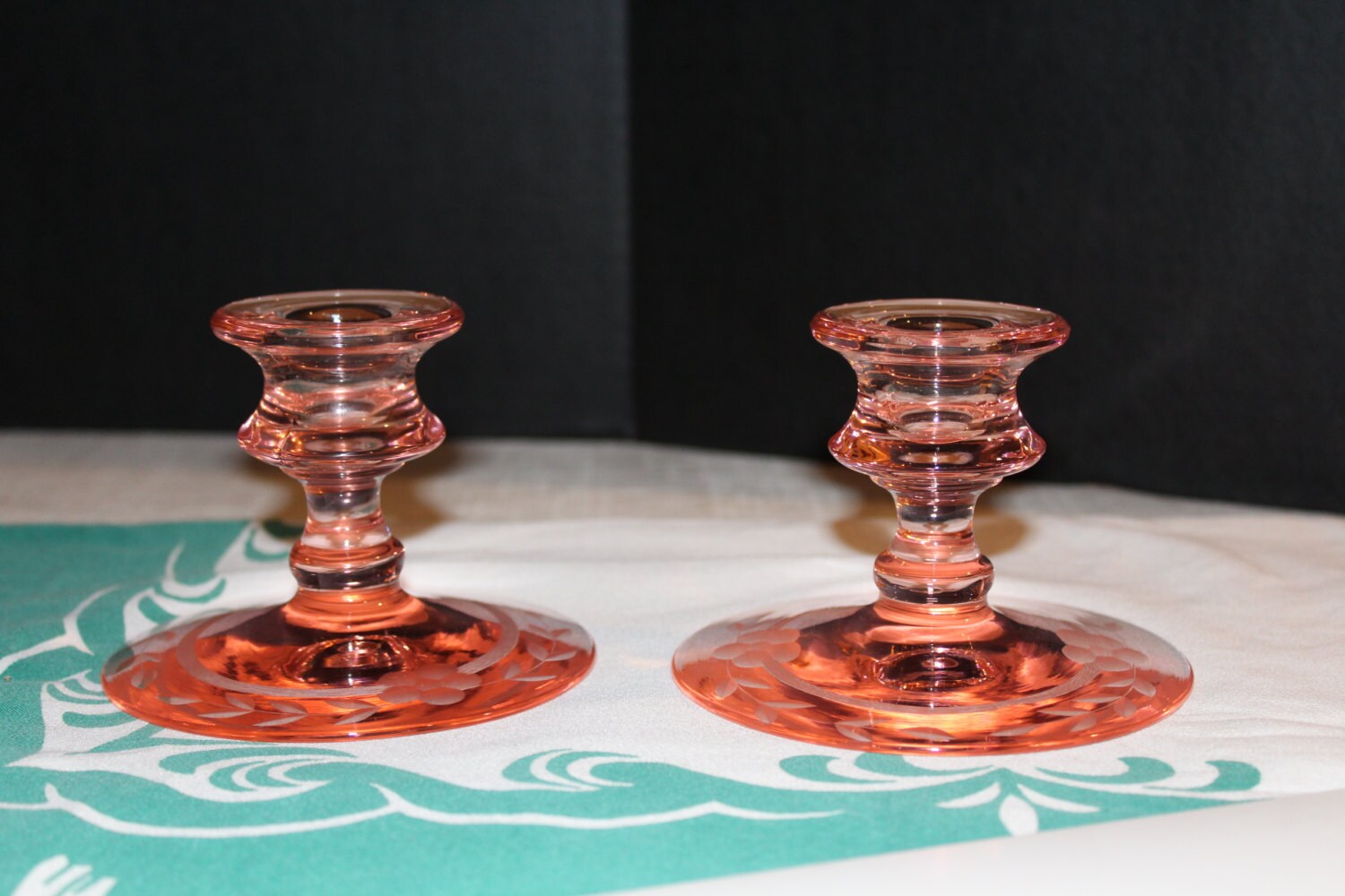Set of Vintage Pink Depression Glass Candlestick Holders