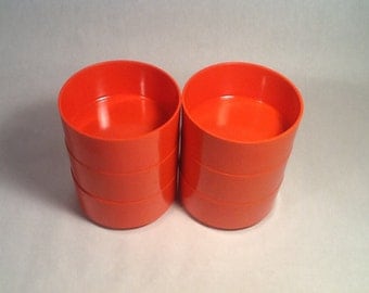 Heller Bowls, Massimo Vignelli, DWR, 1970's, Melmac, Orange, Set of 6