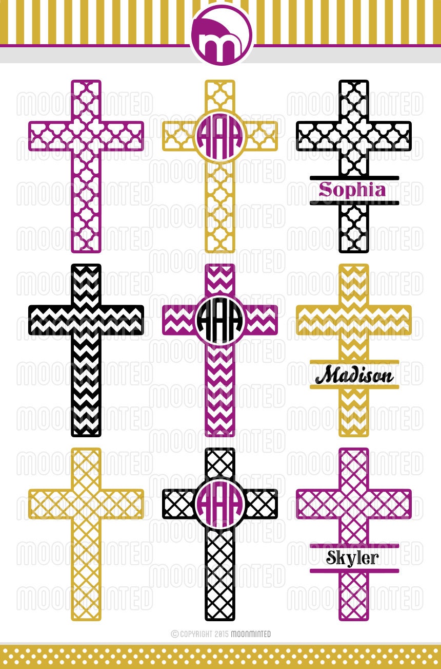 Christian Cross Monogram Frames SVG Cut Files for Vinyl