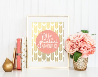 You Are Our Greatest Adventure Nursery Wall Art Poster Instant Download, Coral & Gold Arrows Tribal Baby Shower Gift Bedroom Decor Printable