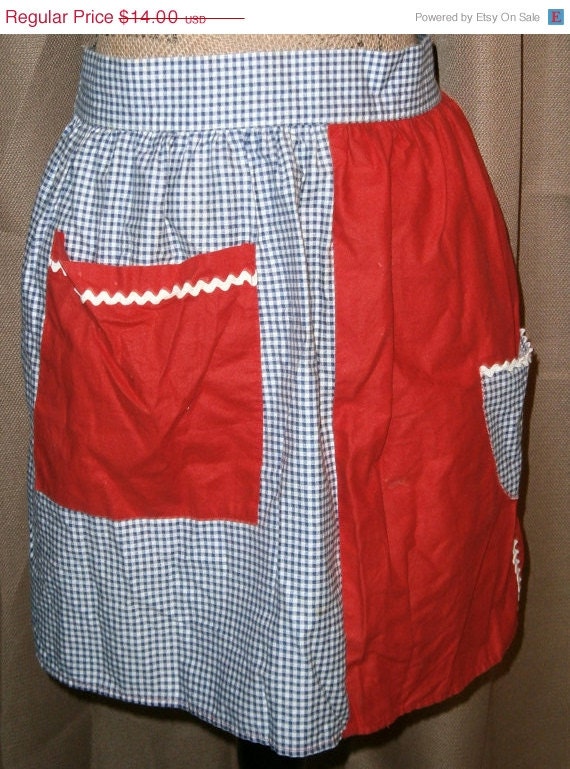 WEEKEND SALE Blue Gingham Half Apron by vintageontheline on Etsy