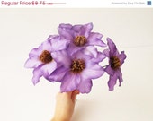 SPRING SALE 5 Big Clematis Silk Purple Artificial Flowers Brown Centers Blossoms 4.7" Floral Supply Supplies Faux Fake Stems Wedding Flowers