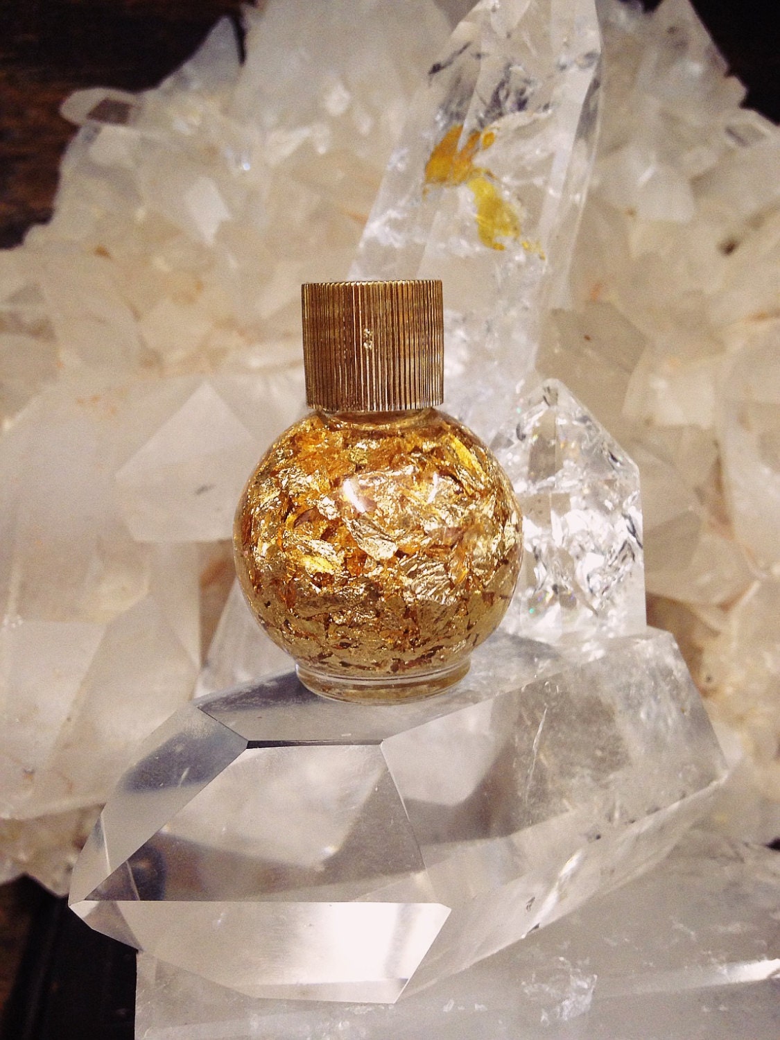 24k GoldGoldGold Bottle Bottle of Gold flakes Glass