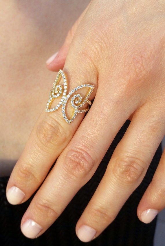 Butterfly Ring Fashionable Ring Gold Butterfly by SongOfJewelry