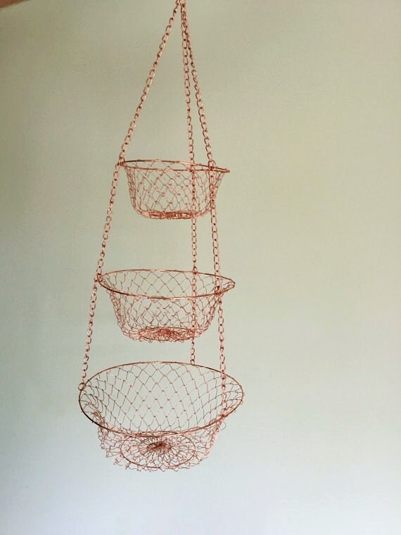 Wire Hanging 3 Tiered Mesh Baskets Copper Egg by YourGreatestStory