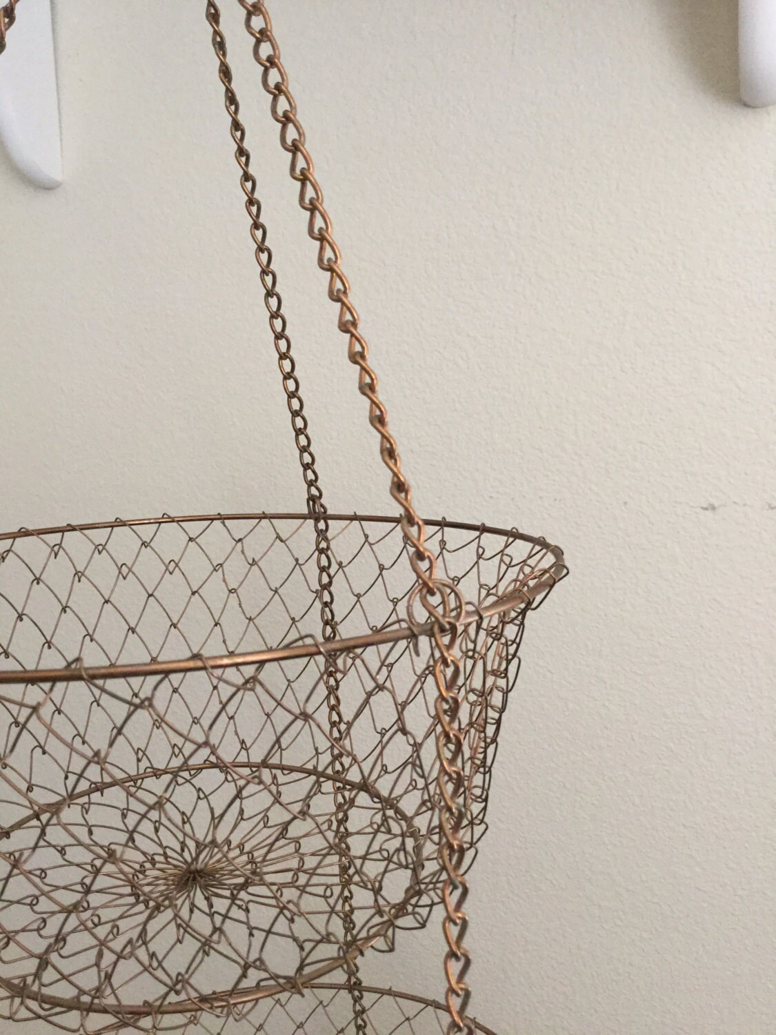 Mid Century Hanging Metal Mesh Baskets, 3 Tiered Copper Kitchen Storage