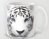Tiger Mug White -11 or 15 oz - Animals Coffee Cup Nature Tea Birthday Gift for Her Cute Pets Black White Womens Funny Cute Ceramic Wild Life