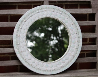 Round Mosaic Mirror - White on White