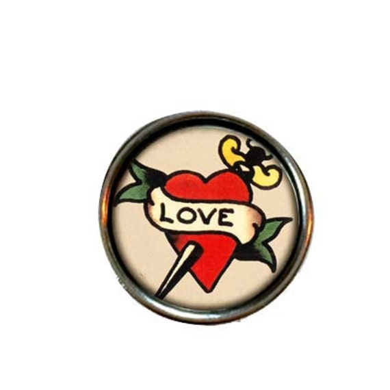 Items similar to Vintage love tattoo snap leather snap bracelet noosa