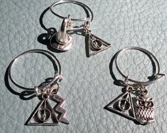 Harry Potter RING Inspired Silver, Charms, Personalized Gift, Hogwarts, Sorting Hat, Lightning Bolt, Owl, Deathly Hallow
