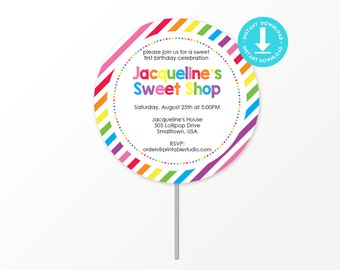 Sweet Shop Invitation INSTANT DOWNLOAD - Printable Lollipop Invitation by Printable Studio