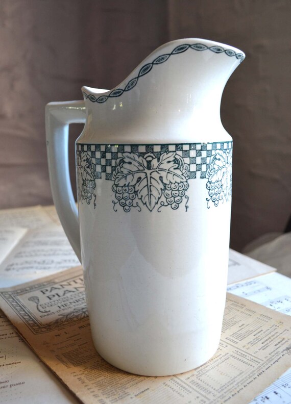 Large Antique French Ceramic Water Jug Farmhouse Pitcher