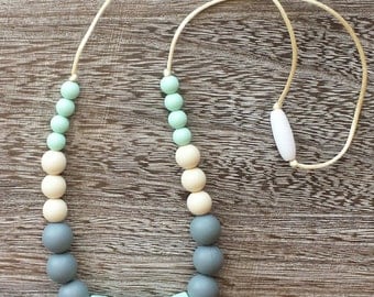 Silicone Teething Necklace Silicone Nursing Necklace Mint Green BPA Free, Food Grade Materials