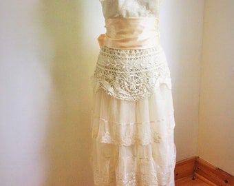 Ivory lace boho wedding dress with vintage lace