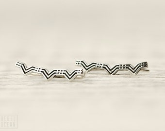 Ear Climber Earrings Ear Cuff Sterling Silver Pin Earrings Ear Jacket Ear Wrap Earrings Boho Jewelry - FES026