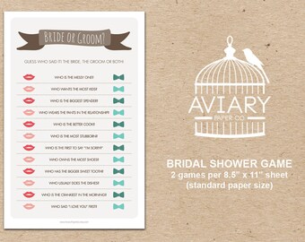 Bridal Shower Game - Bride or Groom / He Said She Said Game