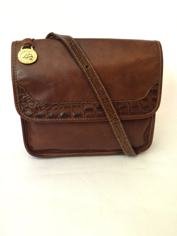 Vintage Brahmin Croc Leather Brown Crossbody Shoulder Bag