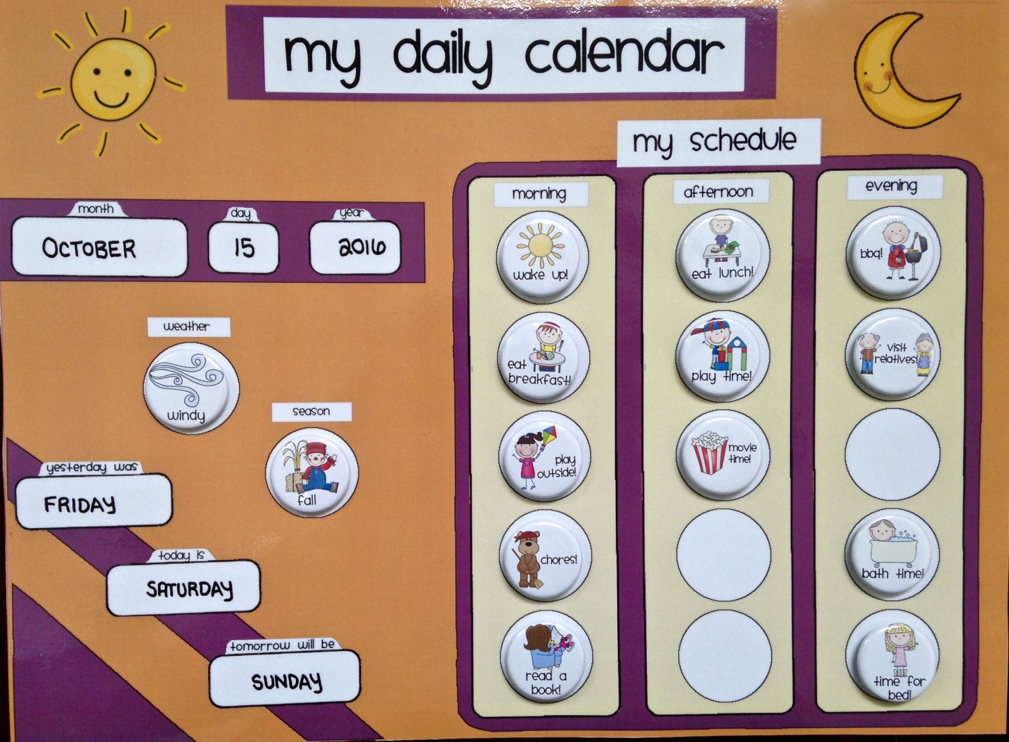 Daily Kids Magnet Calendar Schedule Activity & Chore Chart