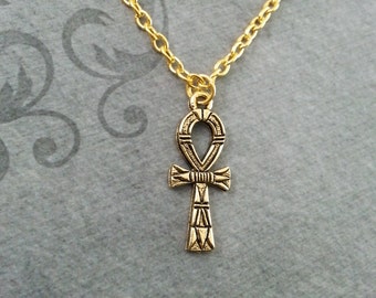 Ankh Necklace VERY SMALL Ankh Jewelry Egyptian Necklace Egyptian Jewelry Gold Necklace Gold Ankh Pendant Egyptian Gift Egyptian Mythology