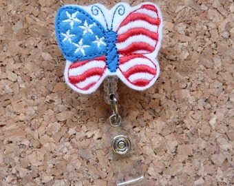 Patriotic Butterfly Badge Reel | Badge Holders| Retractable Name Holder | Nurse / Teachers / Office Workers | 269