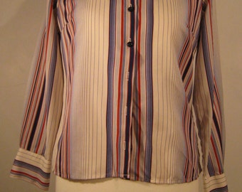 Fabulous vintage stripey shirt, awesome collars, 1970s. UK size 16, US 14, EU 44.