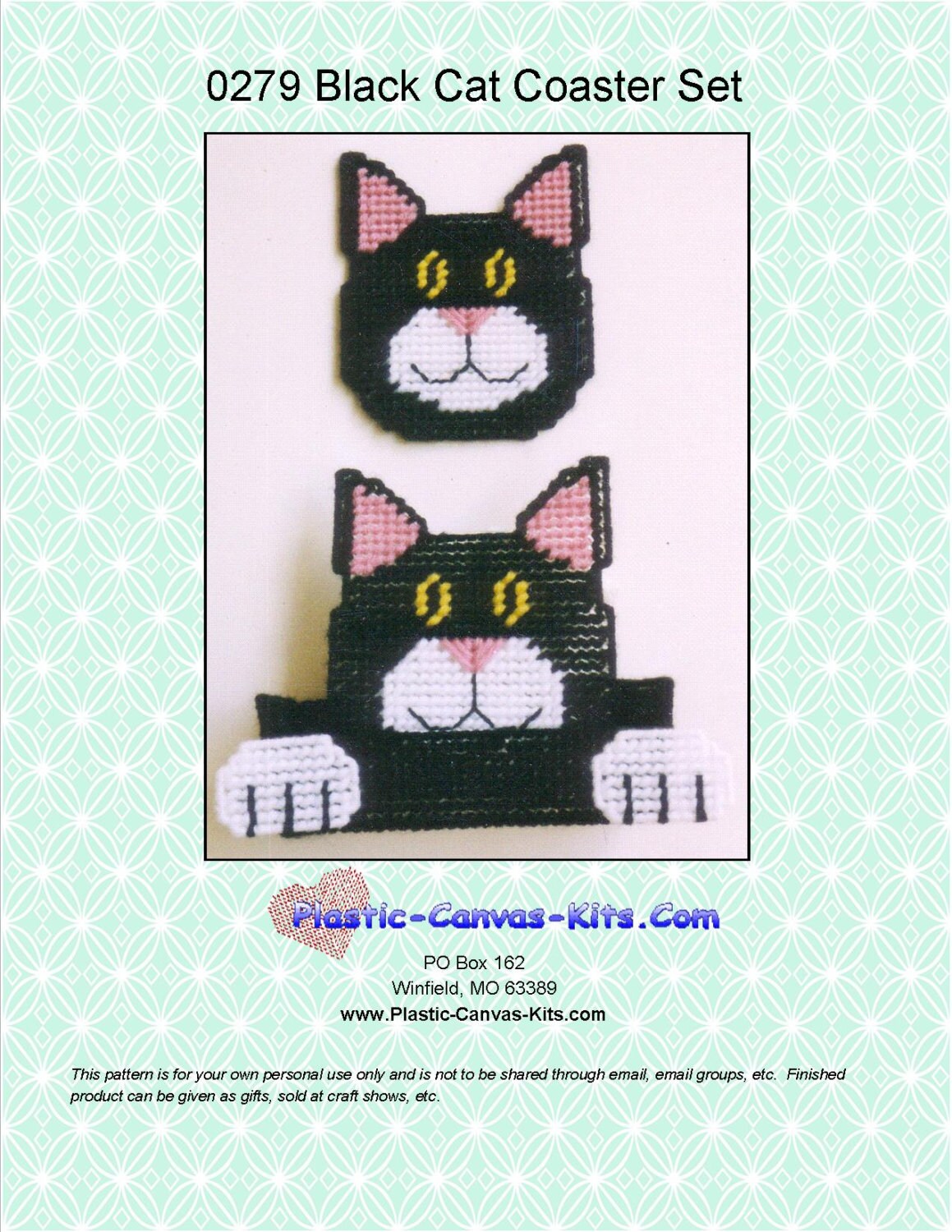 Black Cat Coaster Set-Plastic Canvas Pattern-PDF Download