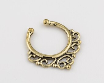 Fake Septum Ring. fake septum piercing. brass septum ring. tribal septum ring. faux septum. septum cuff. brass septum. fake septum jewelry.