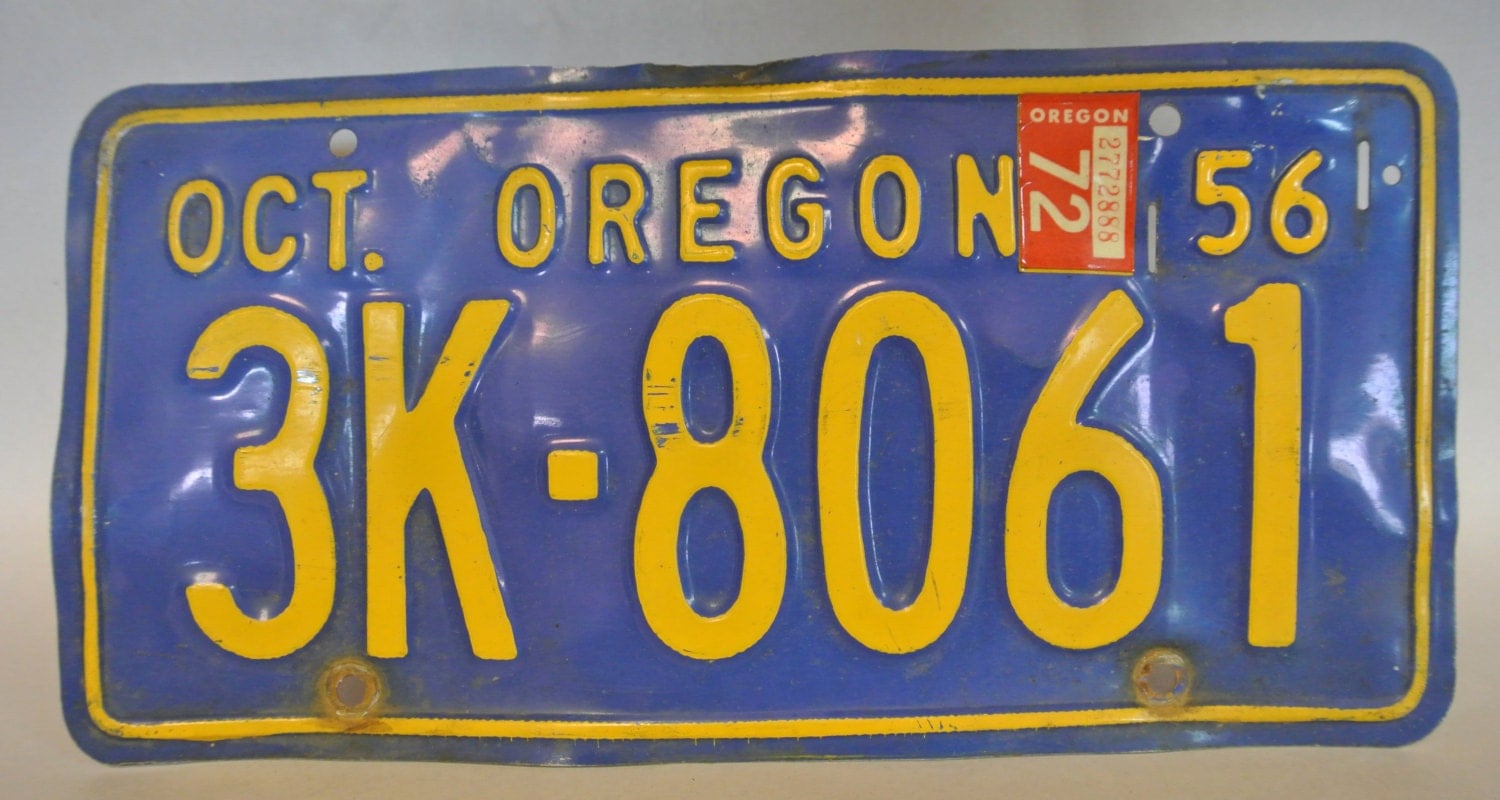Vintage 1956 Oregon License Plate. Blue Metal License Plate.