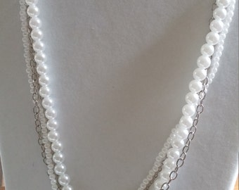 Multi strand faux pearl and chain necklace
