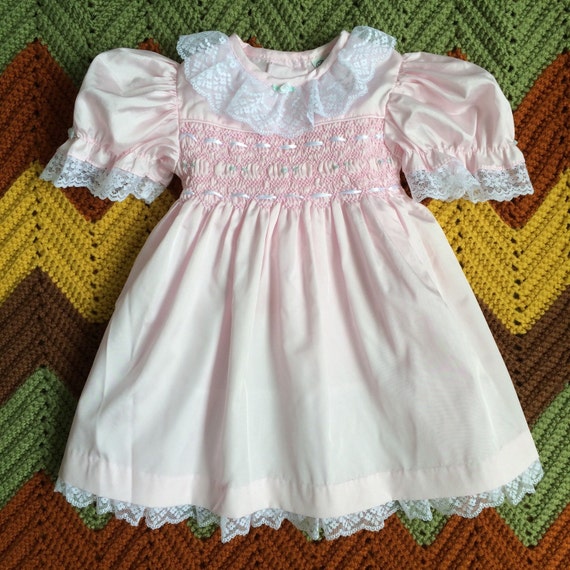SALE Vintage Pink Smocked Polly Flinders Dress 2T
