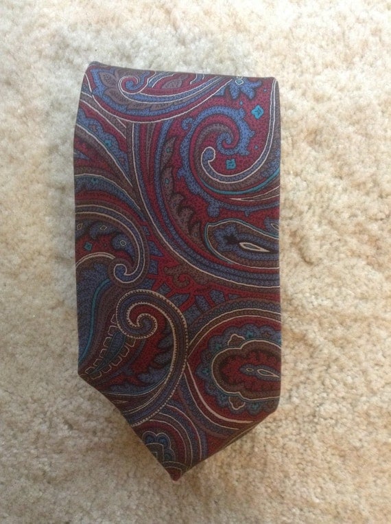 Mens Silk Paisley Vintage Necktie / 80s Designer Necktie