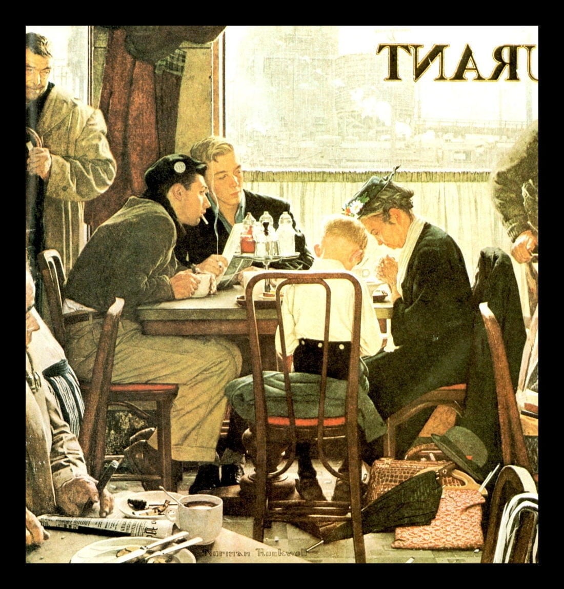 Norman Rockwell Saying Grace Painting