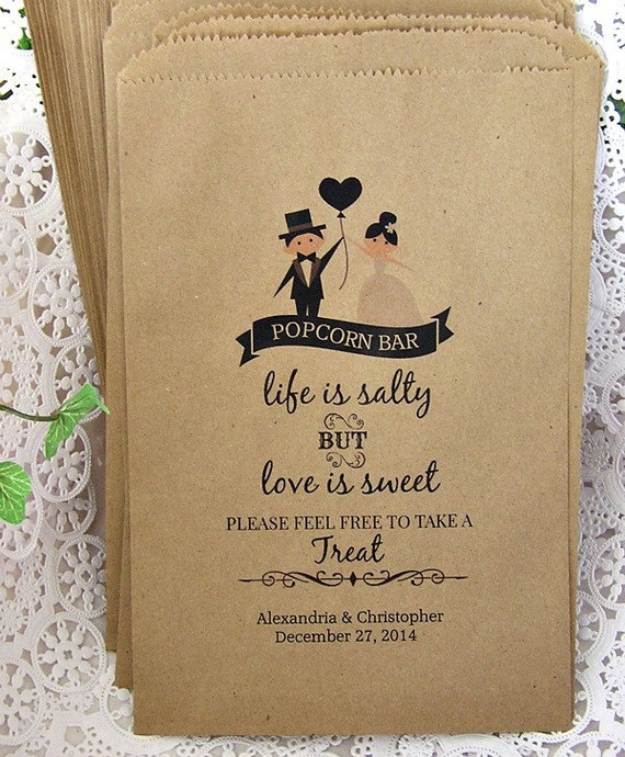 Personalized Wedding Popcorn Bar Bags Rustic Wedding