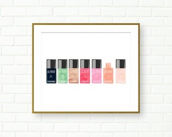 Chanel Nail Polish Art Print, INSTANT DOWNLOAD, Vanity Wall Decor, Printable Fashion Illustration, Glam, French Decor, Beauty, Wardrobe Art