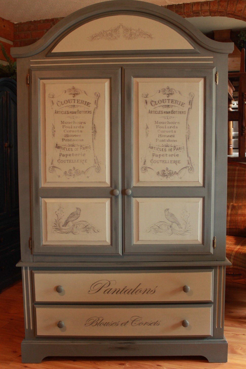 Hand Painted Vintage French Country Armoire by JennyLaneFurniture