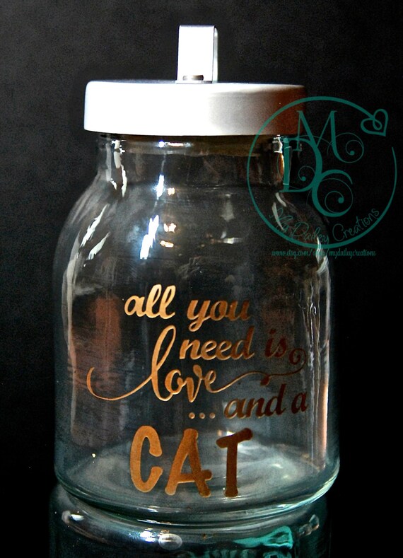 Glass Etched Small Cat Treat Jar Container by MyDaileyCreations