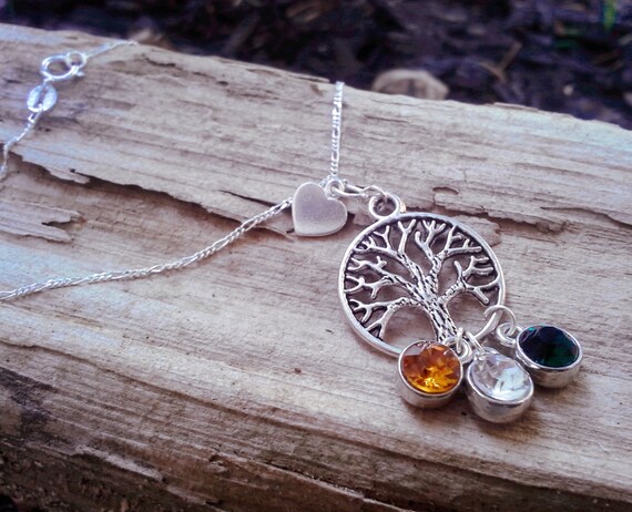 Tree of Life Personalized Birth Stone Sterling Silver Family Necklace