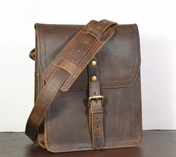 Vertical Leather Satchel Small Leather Messenger by SolidLeatherCo