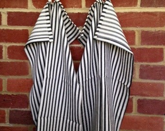 Set of 2 Cream & Black Striped Cotton Tea Towels