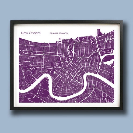 New Orleans map New Orleans city map art New by WaldoRoadStudio