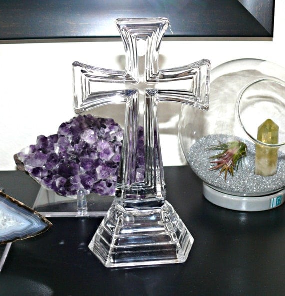 Clear Standing Glass Cross Decor Glass Cross by DenverThriftyChic