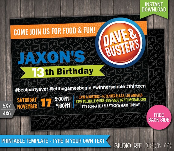 Dave and Busters Birthday Invitation INSTANT by ...