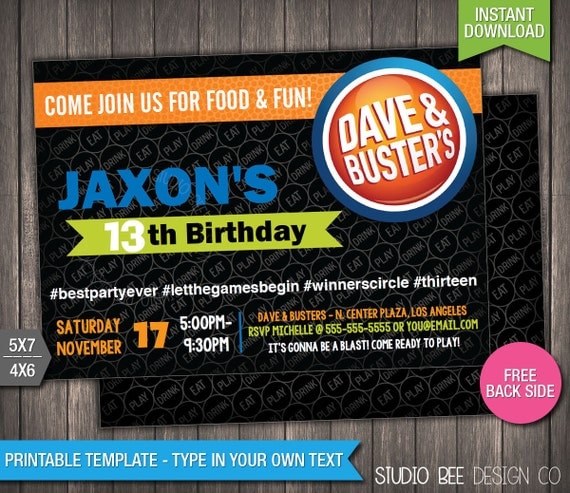 Dave And Busters Printable Invitations Printable Word Searches