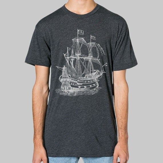 Graphic Tee Vintage Pirate Ship American by MadMoonClothing