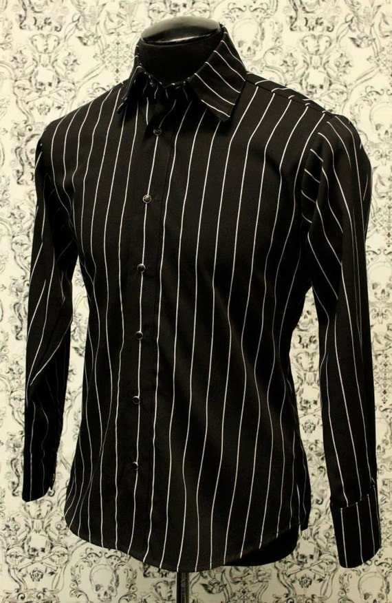 red and black pinstriped shirt men